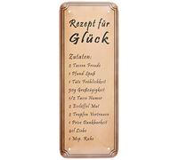 Schatzmix Recettes pour Bonheur en métal 27 x 10 cm Décoration Murale Sign avec Cordon en tôle Multicolore