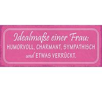 Schatzmix Spruch Ideal Taille Unique Femme : Humoristique, Charmante, symp. Plaque décorative en tôle - 27 x 10 cm - Multicolore - 27 x 10 cm