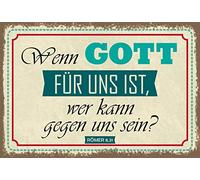 Schatzmix Spruch Wenn Gott für UNS. Plaque en métal 20 x 30 cm - Plaque décorative en tôle - Multicolore - 20 x 30 cm
