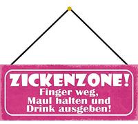 Schatzmix ZICKENZONE Finger Weg Plaque métallique décorative en tôle avec Cordon Multicolore 27 x 10 cm