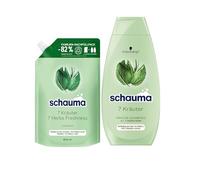 Schauma Recharge de shampoing 7 herbes (1 x 800 ml) - Shampoing frais pour cheveux normaux à gras rapide et shampooing (1 x 400 ml) - Donne à la structure des cheveux une légère fraîcheur