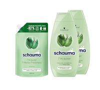 Schauma Recharge de shampoing 7 herbes (1 x 800 ml) - Shampoing frais pour cheveux normaux à gras rapide (2 x 400 ml) - Donne à la structure des cheveux une légère fraîcheur