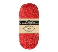 Scheepjes Catona Shine 50g - Rouge Chaud & Argent - Fil à Tricoter et Crocheter