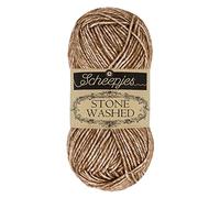 Scheepjes Stone Washed 50 g - brun agate, fil coton-acrylique mélangé pour tricot et crochet
