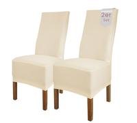 Scheffler Home Emma Cottina Lot de 2 housses de chaise élastiques lavables en coton pour chaises de salle à manger à haut dossier Certifié Öko-Tex