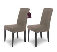 SCHEFFLER-Home Housse de Chaise élastique « Mia » en Microfibre/Lot de 2 / Taupe/Housse de Chaise élégante/revêtement pour chaises et sièges