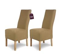SCHEFFLER-Home Housse de Chaise en Flanelle élastique « Luna-Long » / Lot de 2 / Beige/Housses de Chaise pour chaises de balançoire/Housse Extensible
