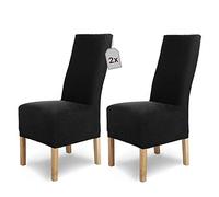 SCHEFFLER-Home Housse de Chaise en Flanelle élastique « Luna-Long » / Lot de 2 / Noir/Housses de Chaise pour chaises de balançoire/Housse Extensible