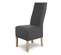 SCHEFFLER-Home Housse de Chaise en Flanelle élastique « Luna-Long » / Lot de 4 / Anthracite/Housses de Chaise pour chaises de balançoire/Housse Extensible