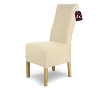 SCHEFFLER-Home Housse de Chaise en Flanelle élastique « Luna-Long » / Lot de 4 / crème/Housses de Chaise pour chaises de balançoire/Housse Extensible