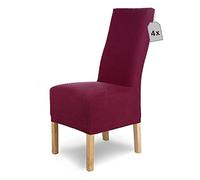 SCHEFFLER-Home Housse de Chaise en Flanelle élastique « Luna-Long » / Lot de 4 / Rouge/Housses de Chaise pour chaises de balançoire/Housse Extensible