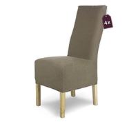 SCHEFFLER-Home Housse de Chaise en Flanelle élastique « Luna-Long » / Lot de 4 / Taupe/Housses de Chaise pour chaises de balançoire/Housse Extensible