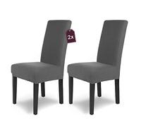 SCHEFFLER-Home Housse de Chaise en Flanelle élastique « Luna » / Lot de 2 / Anthracite/Housses de Chaise pour chaises de balançoire/Housse Extensible