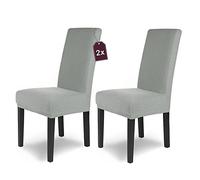 SCHEFFLER-Home Housse de Chaise en Flanelle élastique « Luna » / Lot de 2 / Gris/Housses de Chaise pour chaises de balançoire/Housse Extensible