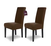 SCHEFFLER-Home Housse de Chaise en Flanelle élastique « Luna » / Lot de 2 / Marron/Housses de Chaise pour chaises de balançoire/Housse Extensible