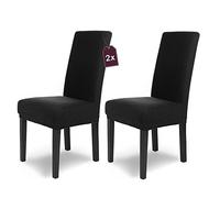 SCHEFFLER-Home Housse de Chaise en Flanelle élastique « Luna » / Lot de 2 / Noir/Housses de Chaise pour chaises de balançoire/Housse Extensible