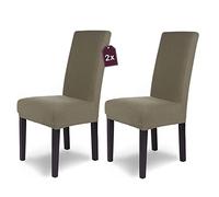 SCHEFFLER-Home Housse de Chaise en Flanelle élastique « Luna » / Lot de 2 / Taupe/Housses de Chaise pour chaises de balançoire/Housse Extensible