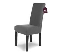 SCHEFFLER-Home Housse de Chaise en Flanelle élastique « Luna » / Lot de 4 / Anthracite/Housses de Chaise pour chaises de balançoire/Housse Extensible