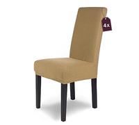 SCHEFFLER-Home Housse de Chaise en Flanelle élastique « Luna » / Lot de 4 / Beige/Housses de Chaise pour chaises de balançoire/Housse Extensible
