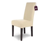 SCHEFFLER-Home Housse de Chaise en Flanelle élastique « Luna » / Lot de 4 / crème/Housses de Chaise pour chaises de balançoire/Housse Extensible