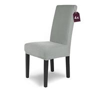 SCHEFFLER-Home Housse de Chaise en Flanelle élastique « Luna » / Lot de 4 / Gris/Housses de Chaise pour chaises de balançoire/Housse Extensible