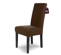 SCHEFFLER-Home Housse de Chaise en Flanelle élastique « Luna » / Lot de 4 / Marron/Housses de Chaise pour chaises de balançoire/Housse Extensible