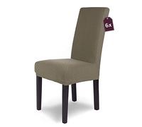 SCHEFFLER-Home Housse de Chaise en Flanelle élastique « Luna » / Lot de 6 / Taupe/Housses de Chaise pour chaises de balançoire/Housse Extensible