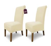SCHEFFLER-Home Housse de Chaise Extensible « Emma » / Lot de 2 / crème/Housse de Chaise élastique en Coton/Housse Extensible avec Bande élastique/Housse de Chaise élégante