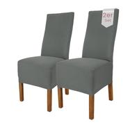 SCHEFFLER-Home Housse de Chaise Extensible « Emma » / Lot de 2 / Gris / Élastique en Coton / Avec Bande Élastique / Élégante