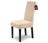 SCHEFFLER-Home Housse de Chaise Extensible Leni Nature Set de 4 pour Chaises à Haut Dossier / Lavable