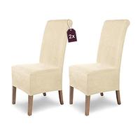 SCHEFFLER-Home Housse de Chaise Extensible « Leon » en Velours/Lot de 2 / écru/Housse de Chaise en Daim élastique/Housse de Chaise Extensible avec Bande élastique