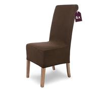 SCHEFFLER-Home Housse de Chaise Extensible « Sofia » / Lot de 6 / Marron/Housse de Chaise élastique/Housse Extensible en Flanelle avec Bande élastique/Housse de Chaise élégante