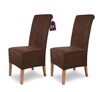 SCHEFFLER-Home Housses de chaise extensibles Leon | Lot de 2 housses de chaise en microfibre daim pour salle à manger | Housse de chaise pivotante | Housse de chaise en spandex avec bande élastique |