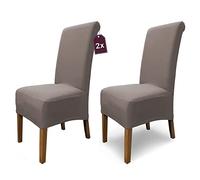 Scheffler Home Lot de 2 housses de chaise Emma Cottina Taupe - Housses de chaise élastiques lavables en coton - Pour chaises de salle à manger à dossier haut - Certifiées Öko-Tex