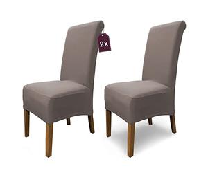 Scheffler Home Lot de 2 housses de chaise Emma Cottina Taupe - Housses de chaise élastiques lavables en coton - Pour chaises de salle à manger à dossier haut - Certifiées Öko-Tex