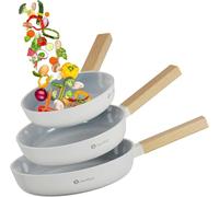 Scheffler Poele Induction 20/24/28 cm, Poêles à Frire avec Manche en bois, Batterie de Cuisine, Poele anti Adhesive, Compatible avec tous les Types de Plaques de Cuisson (Blanc-2)