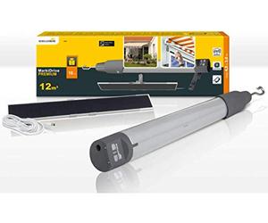 Schellenberg 20264 Motorisation de store banne radio Premium avec batterie rechargeable, 10 N max 12 m² de surface, avec panneau solaire, unité d'alimentation et support mural