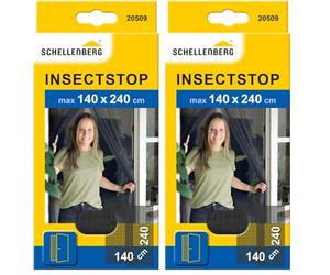 Schellenberg 20509 Rideau moustiquaire amovible pour porte, recoupable aux dimensions souhaitées, sans perçage, avec auto-aggripant de fixation, 140 x 240 cm Anthracite (Lot de 2)