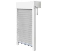 Schellenberg 39052 Kit de volet roulant pour fenêtre, système de volet roulant Mini PVC, 75 x 75 cm, blanc/gris, peut être raccourci en hauteur, largeur, avec isolation EPS et accessoires à monter