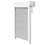 Schellenberg 39060 Kit de volet roulant pour fenêtre, système de volet roulant Mini PVC, 80 x 120 cm, blanc/gris, peut être raccourci en hauteur et largeur, avec isolation EPS et accessoires à monter