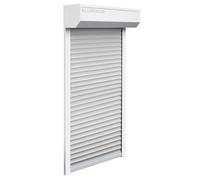 Schellenberg 39065 Kit de volet roulant pour fenêtre, système de volet roulant Mini, 95 x 120 cm, blanc/gris, kit de potence en aluminium 45°, avec rails de guidage, PVC blindé