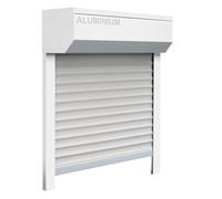 Schellenberg 39067 Ensemble de volets roulants avant pour fenêtre, système de volets roulants Mini, 115 x 120 cm, blanc/gris, volet roulant extérieur 45° en boîte de montage en aluminium, y compris