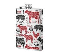 Schémas de découpe de viande - Boucherie,Flasque de poche plate de 8 oz en acier inoxydable 304, idéale pour les activités de plein air.