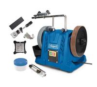 Scheppach Affûteuse à eau TIGER 5000S HOMEKIT | 150W | Meule en corindon supérieur de Ø 200mm, dispositif universel 40,60,70 inclus | Pâte à poncer | Disque à poncer en cuir | Jauge d'angle