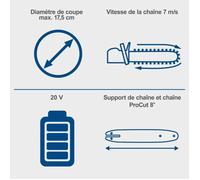 Scheppach BC-TCS200-X Tronçonneuse sans fil 20 cm Batterie 4Ah 20V avec chargeur 2.4A pour couper le bois de chauffage et élaguer les arbres - Bleu