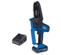 Scheppach C-PS100-X Mini tronçonneuse sans fil - Longueur de coupe : 127 mm - Vitesse de coupe : 4,8 m/s - Guide et chaîne 5" - Série IXES 20 V - Avec batterie 2 Ah et chargeur