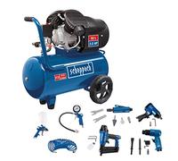 Scheppach Compresseur bicylindre professionnel HC55DC | 50L |Lubrifié | 10bar | 2200W / 3PS | 412L/min de débit d'aspiration | + Set d'accessoires pneumatiques (cloueuse, agrafeuse, ponceuse etc)