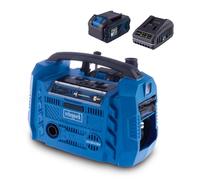 Scheppach Compresseur sans fil Airforce 6 20 V - Débit d'air 21 l/min - Tuyau haute pression 75 cm - 3 types d'entraînement - Port USB-A et USB-C - Série IXES 20 V - Avec batterie 4 Ah et chargeur 2,4
