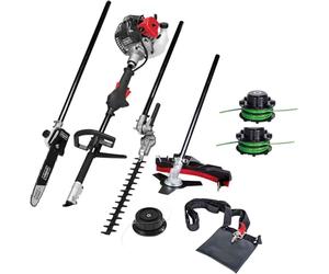 Scheppach Débroussailleuse Thermique MFH5200-4P | Rotofil | Moteur 2T de 51,7cm3 | 4en1 Débroussailleuse, Coupe-Bordure, Taille-Haie, Elagueuse | Attache Rapide et Sangle (MFH5200-4P avec 2 bobines)