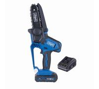 Scheppach Mini tronçonneuse sans fil C-PS100-X - Série IXES 20 V - Longueur de coupe : 127 mm - Vitesse de coupe : 4,8 m/s - Guide et chaîne 5" - Avec batterie 2 Ah et chargeur